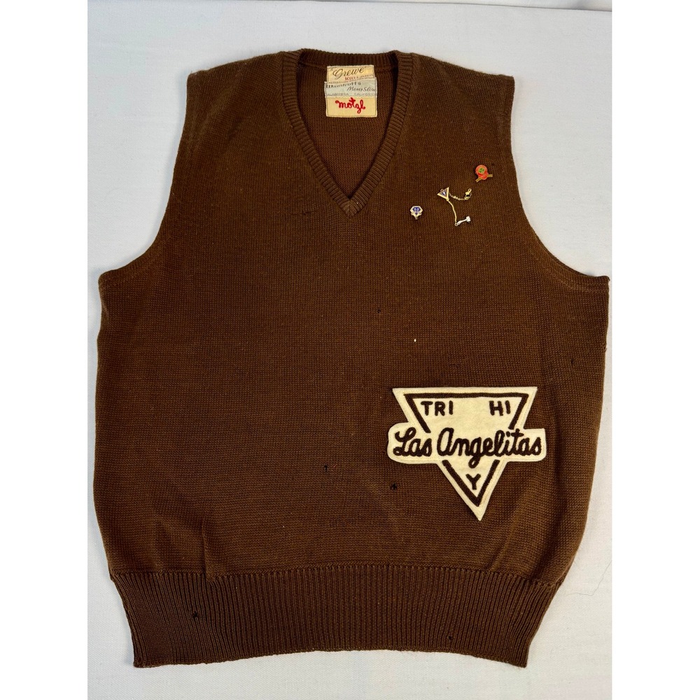 Vintage 50s 60s Tri-Hi-Y‎ Club Sweater Vest Las Angelitas Alhambra CA Patches